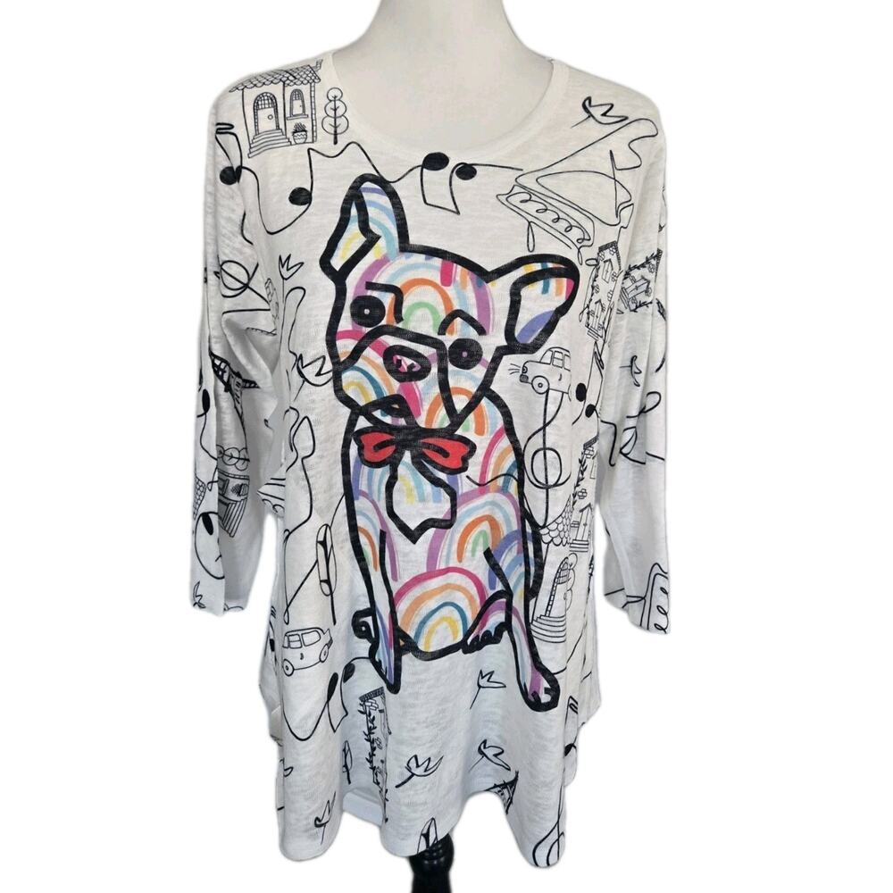 Et' Lois Frenchy Art To Wear Soft Knit Tunic Blouse Top Sz L